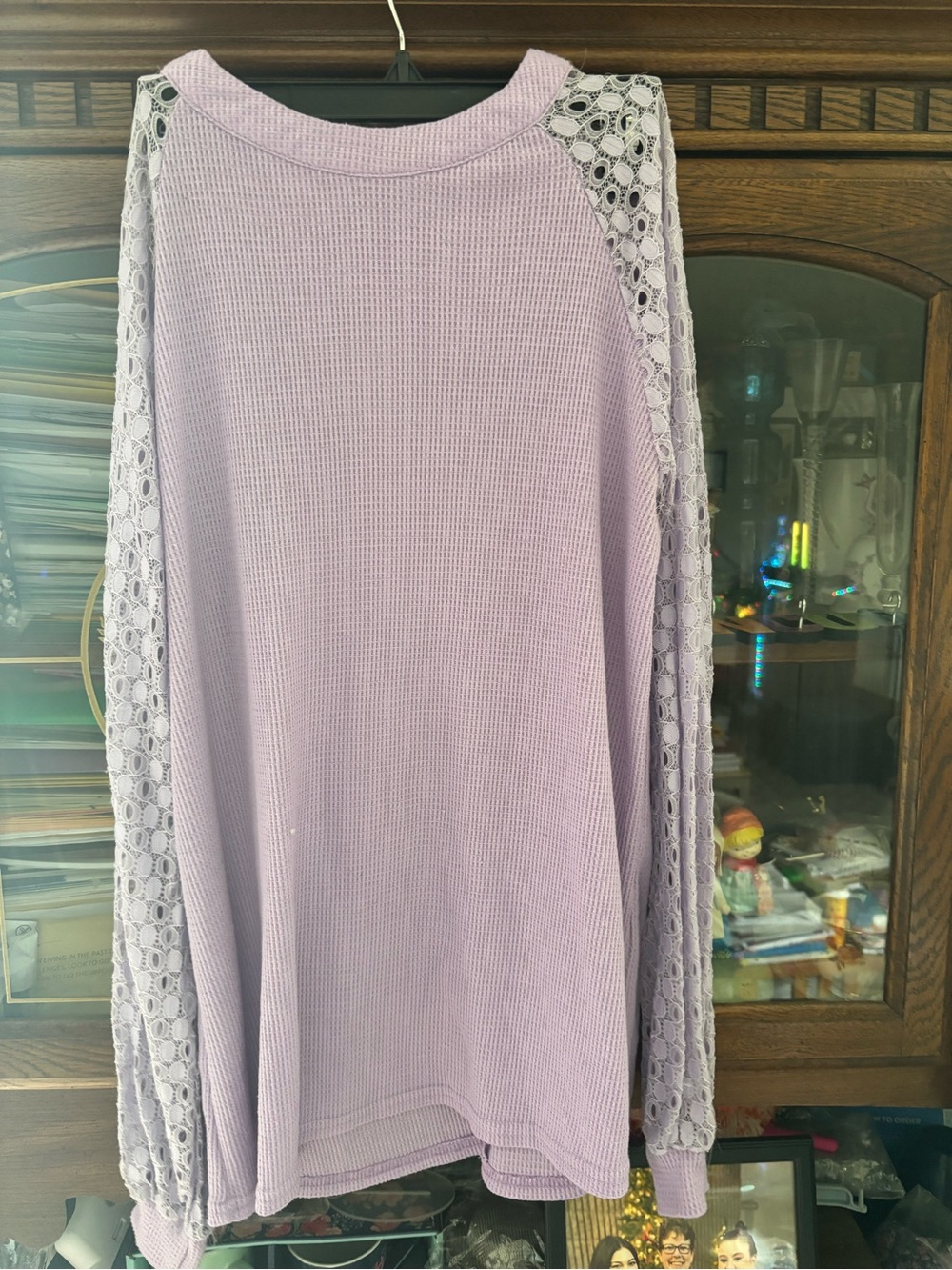 Light Lavender Lace-Trim Long Sleeve Women's Top